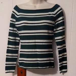 H & M Emerald Striped Boat neck Sweater Size Medium